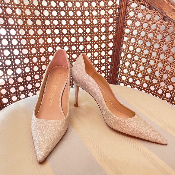 Stuart Weitzman Shoes - Stuart Weitzman - Stuart 85 glittered satin pumps